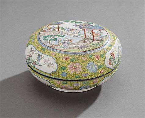 round metal enameled box 84|Canton Enameled Box .